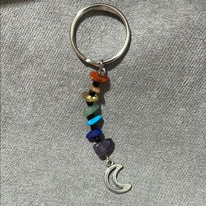 Colorful Gemstone Keychain with Moon Charm